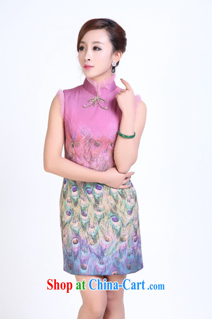 Take the female dresses autumn and winter Chinese Chinese, for Peacock on display improved rabbit hair cheongsam dress qipao annual dress pink 2 XL pictures, price, brand platters! Elections are good character, the national distribution, so why buy now enjoy more preferential! Health