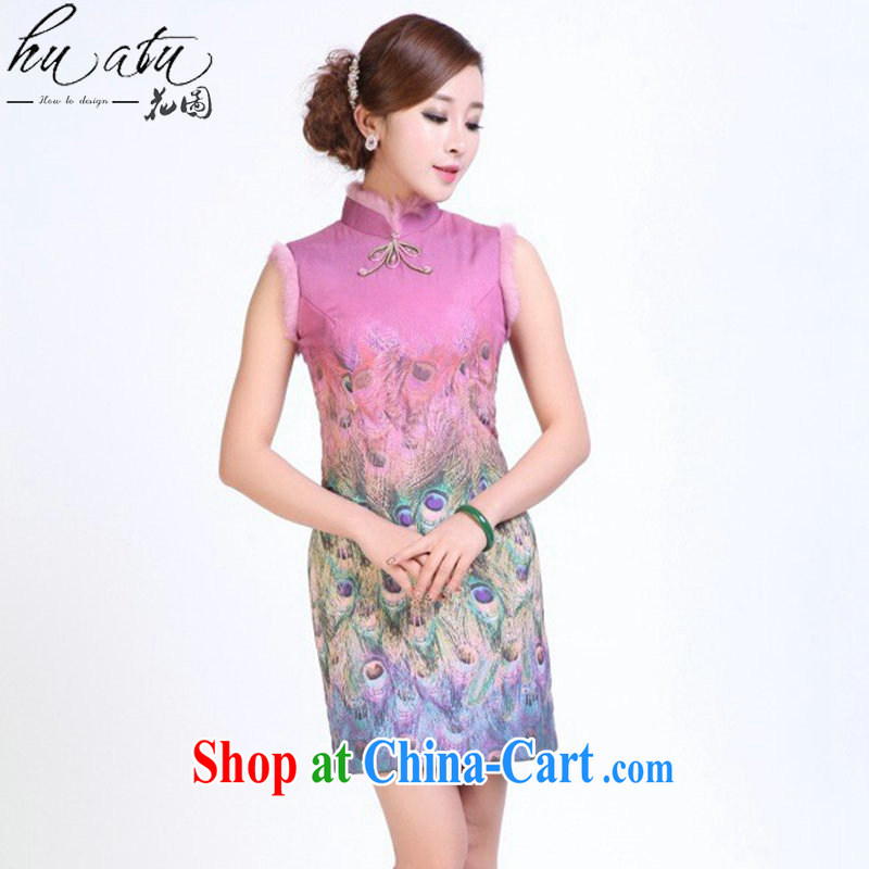 Take the ladies' dresses fall and winter Chinese Chinese, for Peacock on display improved rabbit hair cheongsam dress qipao annual dress pink 2 XL