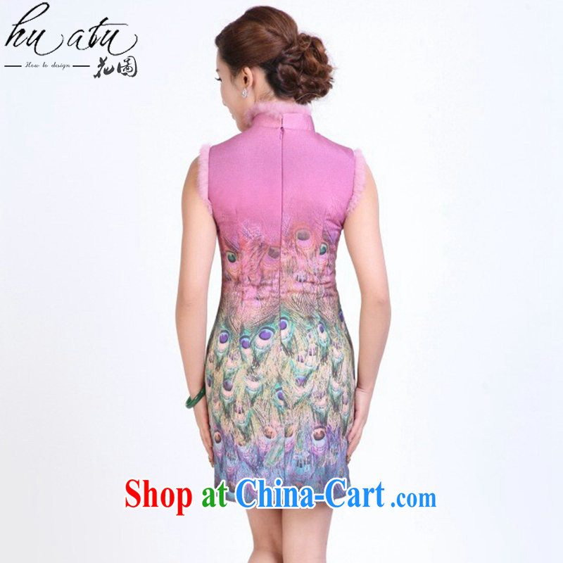Take the female dresses Autumn and Winter load Tang Chinese, for Peacock on display improved rabbit hair cheongsam dress qipao annual dinner dress pink 2 XL, spend figure, and shopping on the Internet