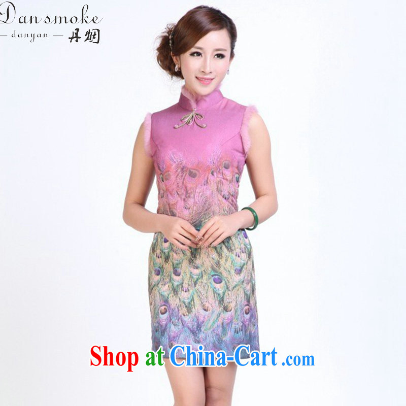 Bin Laden smoke-free female dresses fall and winter load Tang Chinese, for Peacock on display improved rabbit hair dresses annual dress cheongsam dress figure-color 2 XL