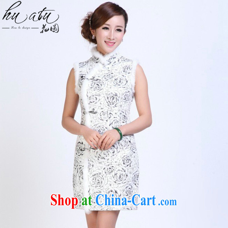 spend the winter cheongsam dress Chinese, Chinese leaders, lint-free cloth rabbit hair improved cheongsam thin elegant annual dress cheongsam picture color 2 XL