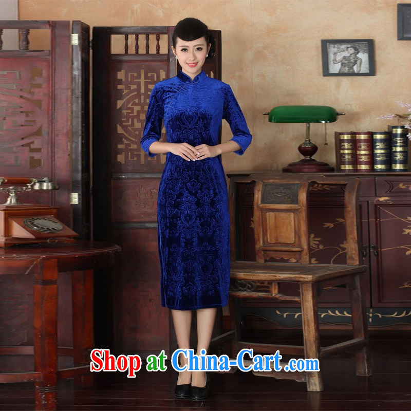 An Jing New-stretch-velvet dresses in 7 sub-cuff fall and winter dresses, dresses, blue 2 XL