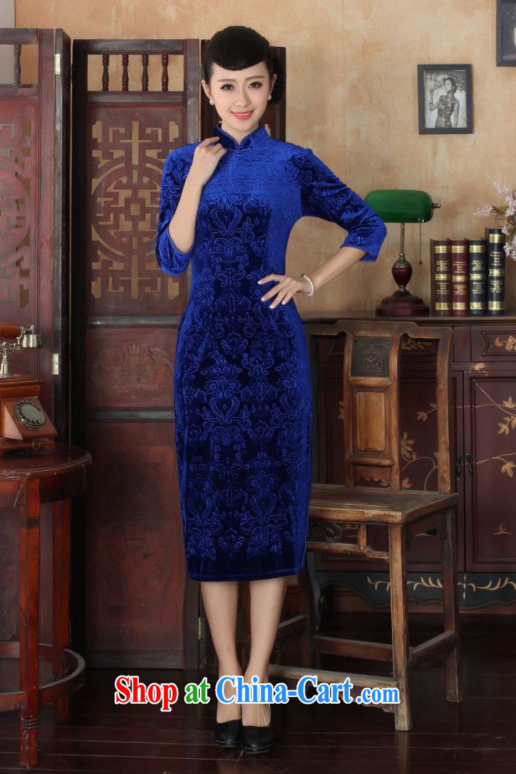 He Jing Ge New-stretch-velvet dresses in 7 sub-cuff fall and winter dresses, dress blue 2 XL pictures, price, brand platters! Elections are good character, the national distribution, so why buy now enjoy more preferential! Health