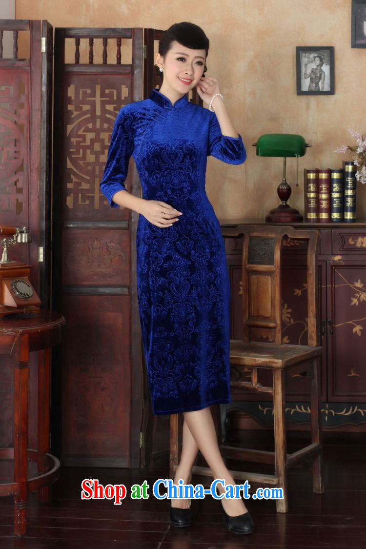 He Jing Ge New-stretch-velvet dresses in 7 sub-cuff fall and winter dresses, dress blue 2 XL pictures, price, brand platters! Elections are good character, the national distribution, so why buy now enjoy more preferential! Health