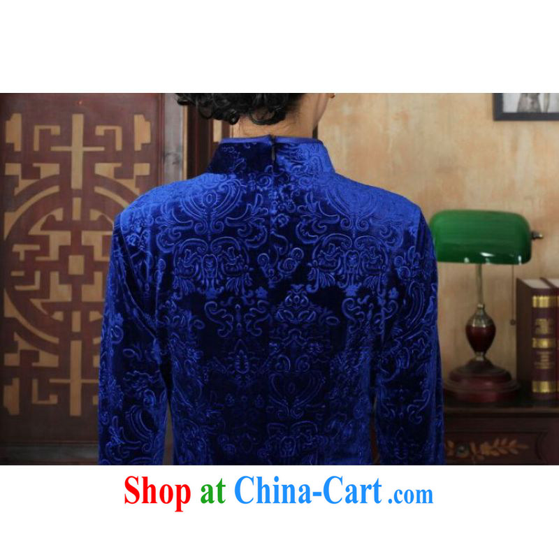 He Jing Ge New-stretch-velvet dresses in 7 sub-cuff fall and winter dresses, dress blue 2 XL, Jing Ge, shopping on the Internet