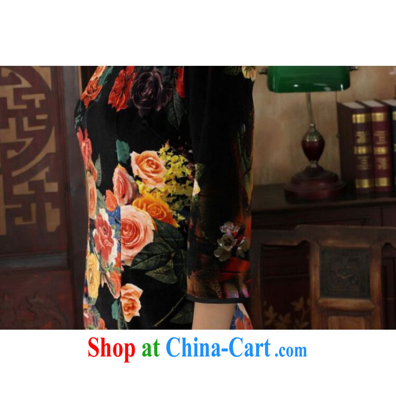 He Jing Ge New-stretch-velvet peony flower long dresses fall and winter dresses, dresses picture color 2 XL, Jing Ge, shopping on the Internet