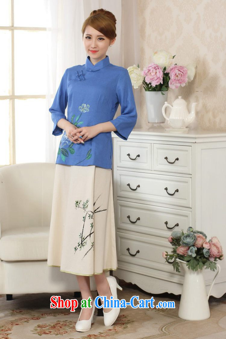 Allow Ms. Jing Tang Women's clothes summer T-shirt, cotton for the hand-painted Chinese Han-female improved Tang in blue cuff L pictures, price, brand platters! Elections are good character, the national distribution, so why buy now enjoy more preferential! Health