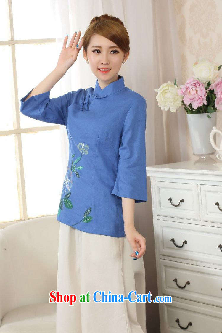 Allow Ms. Jing Tang Women's clothes summer T-shirt, cotton for the hand-painted Chinese Han-female improved Tang in blue cuff L pictures, price, brand platters! Elections are good character, the national distribution, so why buy now enjoy more preferential! Health