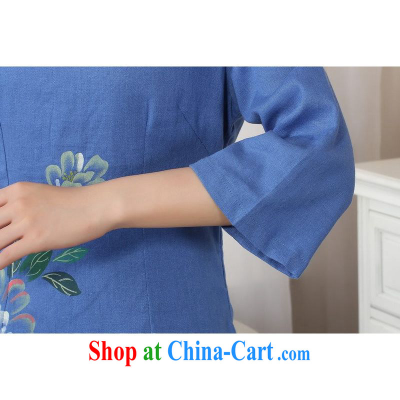 Allow Ms. Jing Tang Women's clothes summer T-shirt, cotton for the hand-painted Chinese Han-female improved Tang in blue cuff L, facilitating Jing, and shopping on the Internet