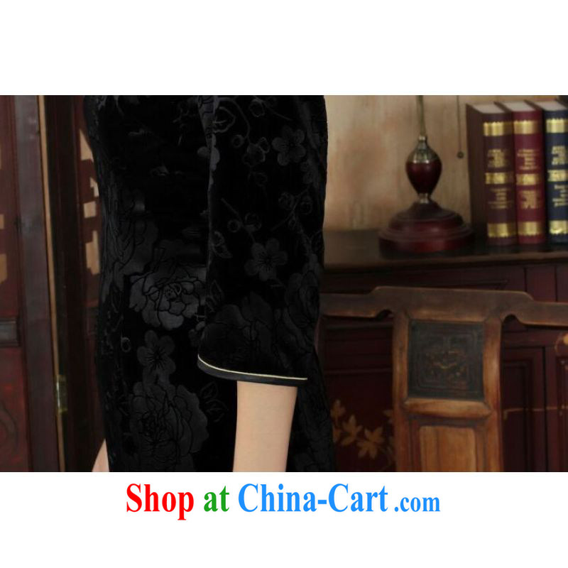 He Jing Ge New-stretch the wool long cheongsam 7 sub-cuff fall and winter dresses, dresses black M, Miss Au King pavilion, shopping on the Internet
