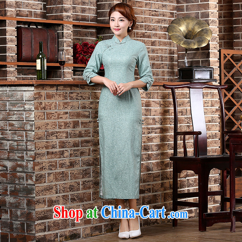 The pro-am 2015 as soon as possible new autumn in long sleeves, arts, 7 sub-cuff-retro cheongsam dress light blue 2 XL - waist 84cm, and the pro-am, and on-line shopping