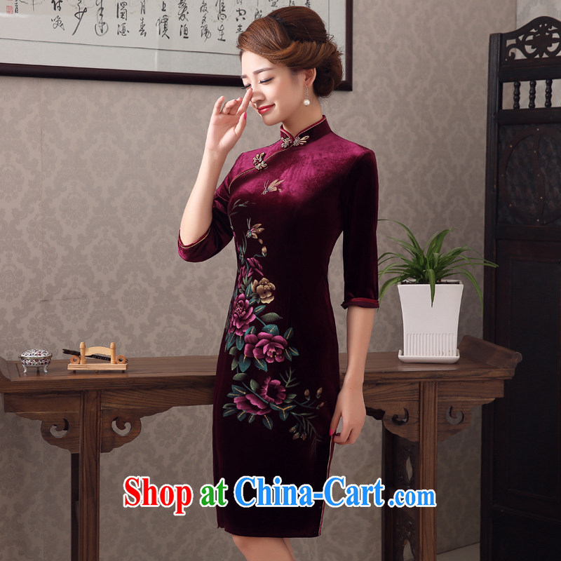 pro-am 2015 new spring and summer are decorated in antique gold velour cheongsam dress wedding upgraded older mothers with wine red 2 XL - waist 80cm, a pro-am, shopping on the Internet
