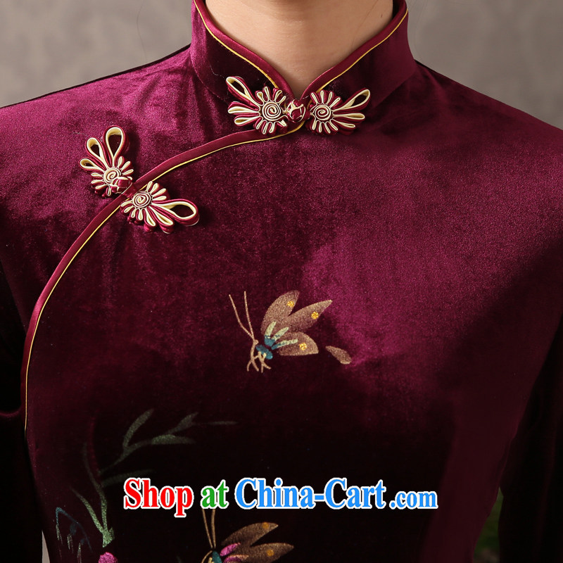 pro-am 2015 new spring and summer are decorated in antique gold velour cheongsam dress wedding upgraded older mothers with wine red 2 XL - waist 80cm, a pro-am, shopping on the Internet