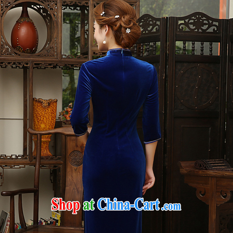 The pro-am 2015 as soon as possible new, spring and autumn day-long wedding wool middle-aged and older mothers with cheongsam dress dress royal blue 2 XL - waist 80cm, the pro-am, shopping on the Internet