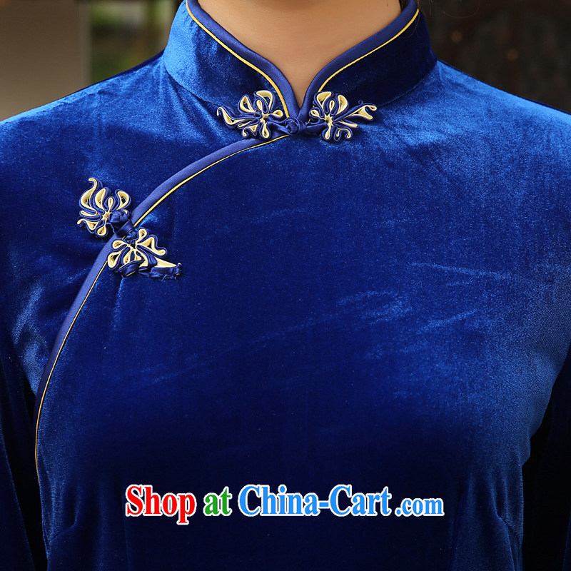 The pro-am 2015 as soon as possible new, spring and autumn day-long wedding wool middle-aged and older mothers with cheongsam dress dress royal blue 2 XL - waist 80cm, the pro-am, shopping on the Internet