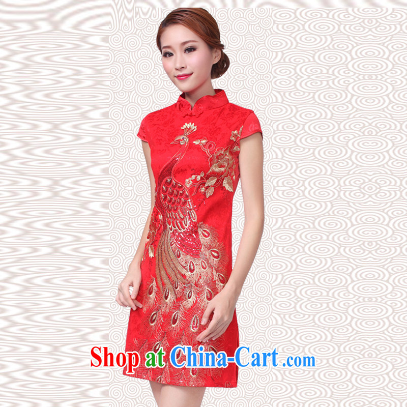 Poetry, 2015 new show annual wedding dress bridal wedding retro improved red toast, served for low-power's short-sleeved beauty classic short cheongsam red Peacock XL, poetry, and, shopping on the Internet