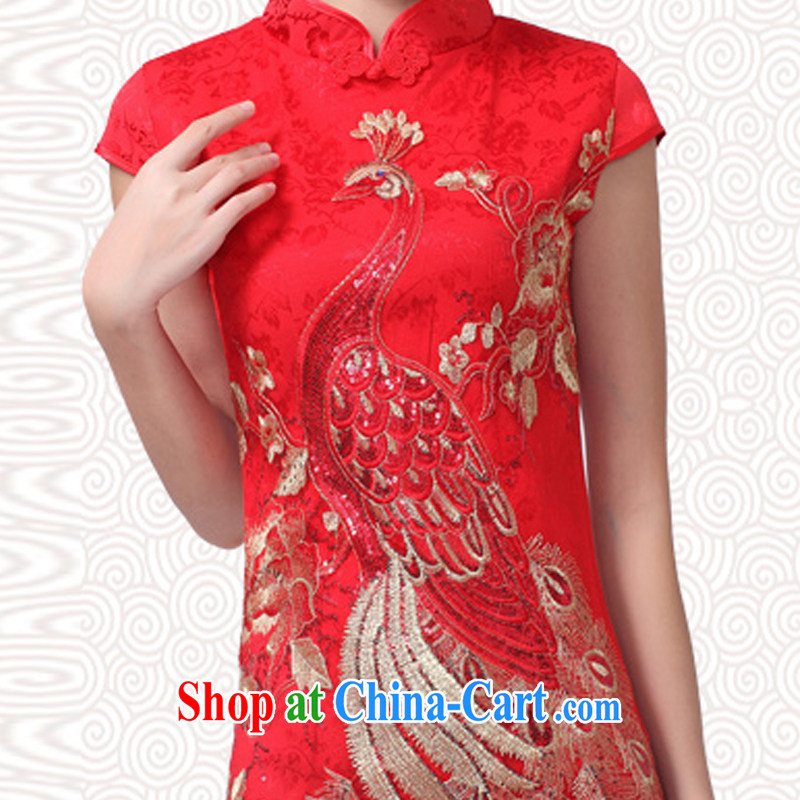 Poetry, 2015 new show annual wedding dress bridal wedding retro improved red toast, served for low-power's short-sleeved beauty classic short cheongsam red Peacock XL, poetry, and, shopping on the Internet