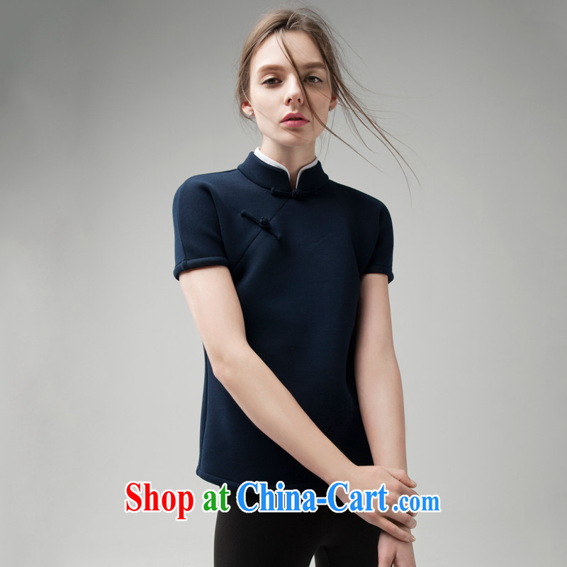 Fujing Qipai Tang 2015 spring short dresses T-shirt Chinese improved Tang women a National wind retro female warm thick short-sleeved new Han-a-mouth-tie arts blue S (small), Fujing Qipai Tang (Design seventang), online shopping
