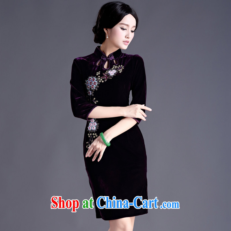The Yee-sha Zi Teng spend autumn and winter with stylish and improvement in antique cuff Pearl staple wool 7 cuff wedding cheongsam dress cheongsam dress H D purple 3XL, cross-sectoral, Elizabeth, and shopping on the Internet