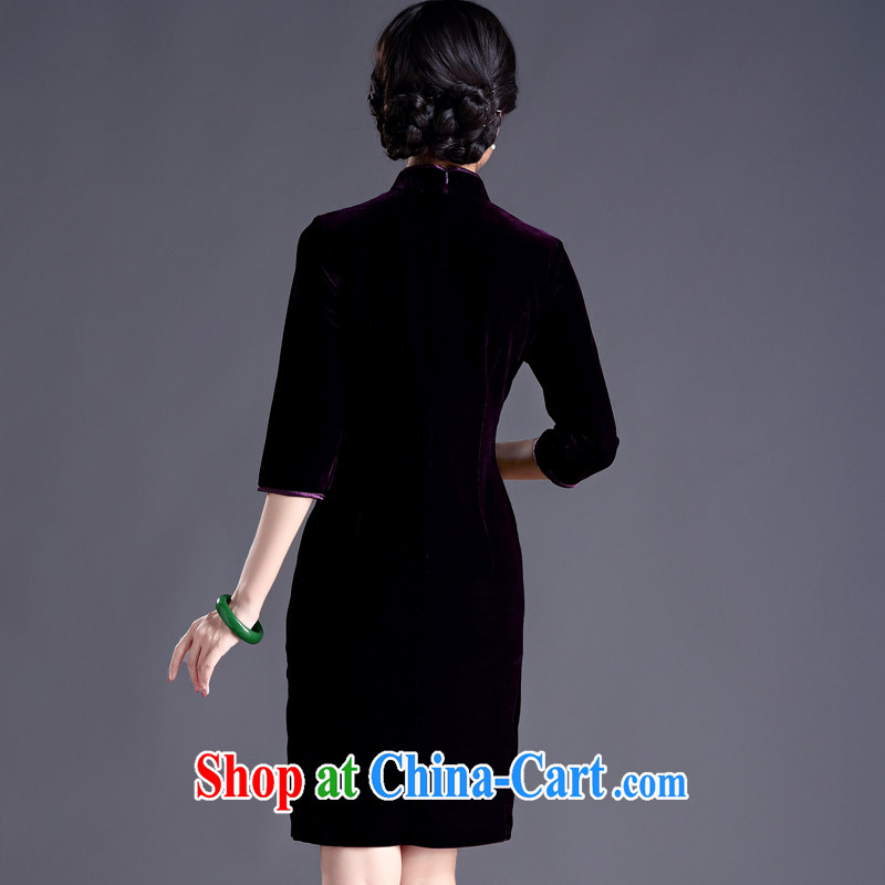 The Yee-sha Zi Teng spend autumn and winter with stylish and improvement in antique cuff Pearl staple wool 7 cuff wedding cheongsam dress cheongsam dress H D purple 3XL, cross-sectoral, Elizabeth, and shopping on the Internet