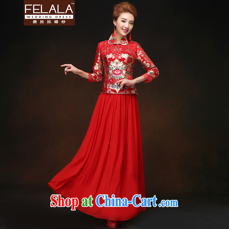 Ferrara 2015 new winter, Chinese qipao long-sleeved bridal toast serving red XL Suzhou shipping