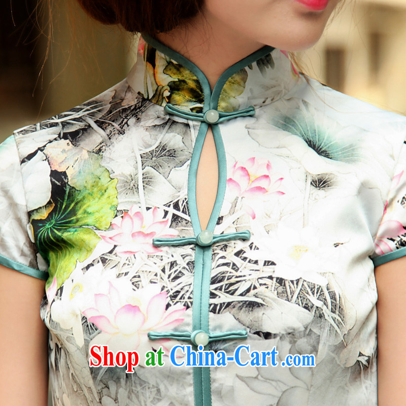 Butterfly Lovers 2015 spring new stylish and improved short-sleeved qipao dresses style retro daily Silk Cheongsam 49,185 figure XXL, Butterfly Lovers, shopping on the Internet
