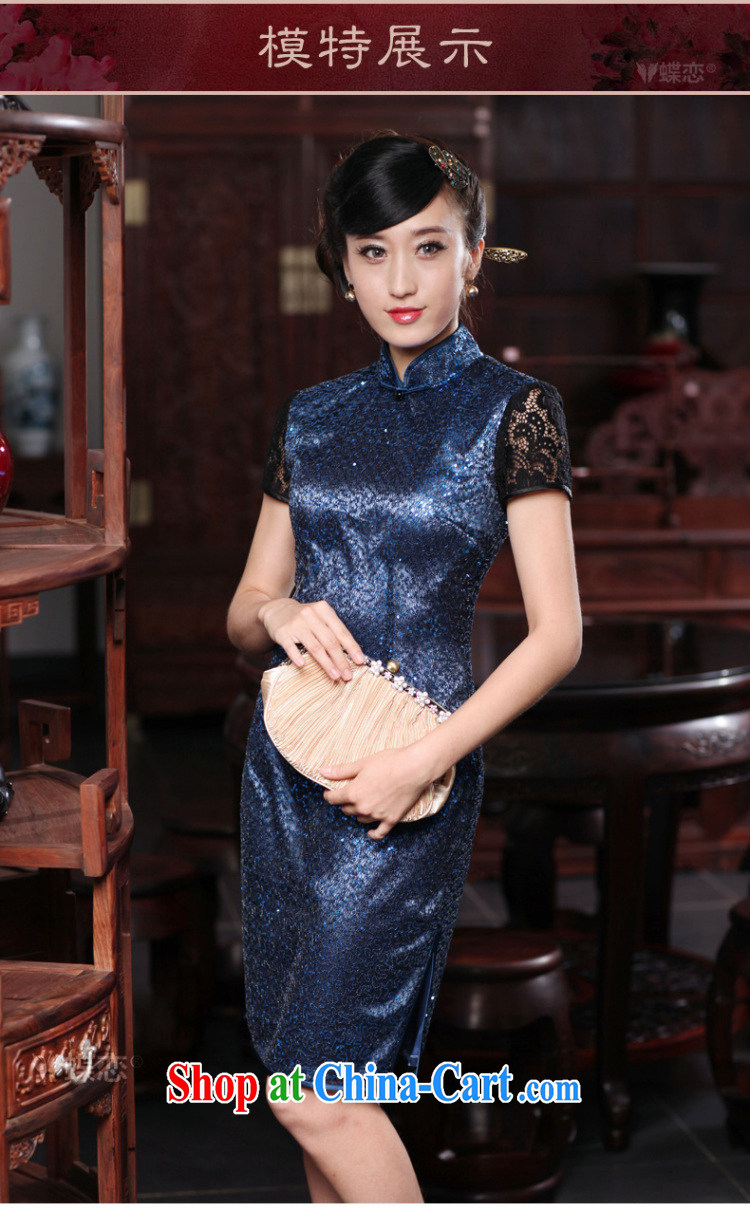 Butterfly Lovers 2015 spring new stylish improved stitching qipao dresses daily cultivating short Silk Cheongsam 49,187 dark blue XXXL pictures, price, brand platters! Elections are good character, the national distribution, so why buy now enjoy more preferential! Health