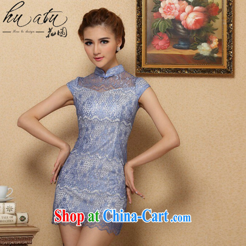 Take the ladies dresses and stylish dresses skirts everyday minimalist style, for improved cheongsam lace cheongsam dress dress light blue 2 XL, flowers, and shopping on the Internet