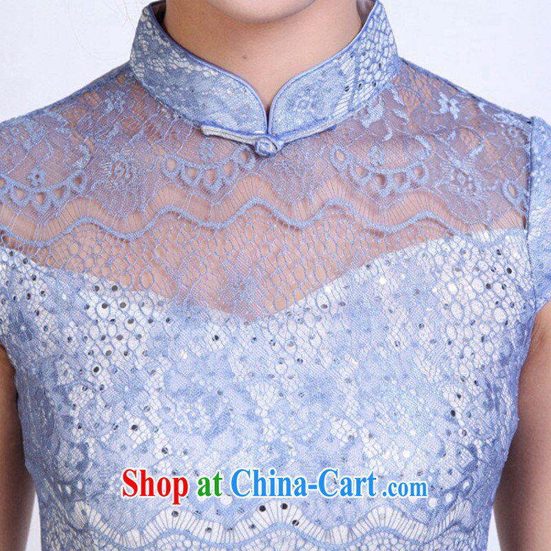 Take the ladies dresses and stylish dresses skirts everyday minimalist style, for improved cheongsam lace cheongsam dress dress light blue 2 XL, flowers, and shopping on the Internet