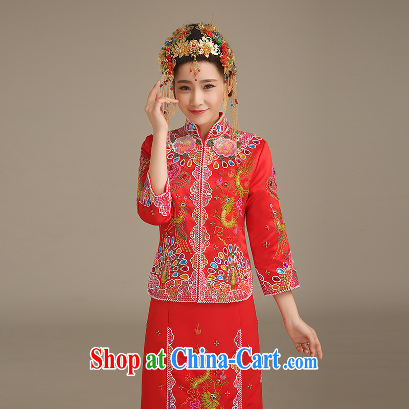 Code Bethlehem bride spring 2015, bridal dresses show groups serving Chinese Antique wedding service long-sleeved dresses use phoenix married Yi Su-wo serving two-piece red XL, and hang Seng bride, shopping on the Internet