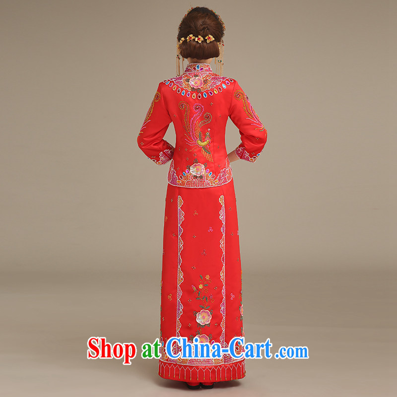 Code Bethlehem bride spring 2015, bridal dresses show groups serving Chinese Antique wedding service long-sleeved dresses use phoenix married Yi Su-wo serving two-piece red XL, and hang Seng bride, shopping on the Internet
