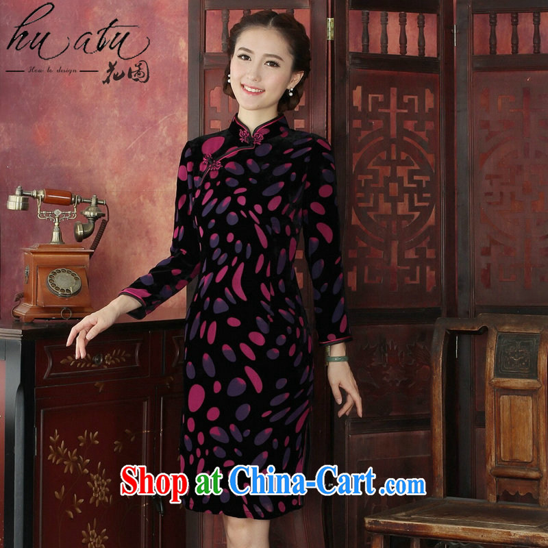 Take the cheongsam dress Chinese Chinese improved the collar retro really scouring pads 9 sub-cuff qipao cheongsam banquet dress skirt shown in Figure 3XL