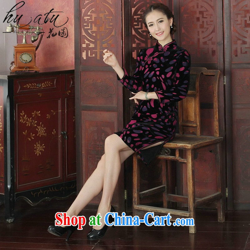 Take the cheongsam dress Chinese Chinese improved the collar retro really scouring pads 9 sub-cuff qipao cheongsam banquet dress skirt shown in Figure 3XL, figure, and shopping on the Internet