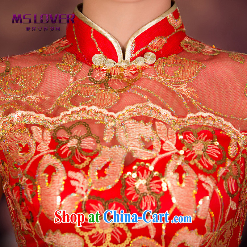 MSLover tulip crowsfoot cultivating cheongsam toast serving lace improved fall and winter dresses crowsfoot long dress QP 141,201 red XL, famous Mona Lisa (MSLOVER), online shopping