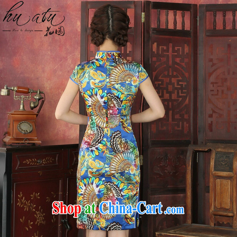 Take the cheongsam dress Tang with classic and stylish sauna Silk Cheongsam Chinese, who daily banquet Silk Cheongsam dress royal blue 2 XL, figure, and shopping on the Internet
