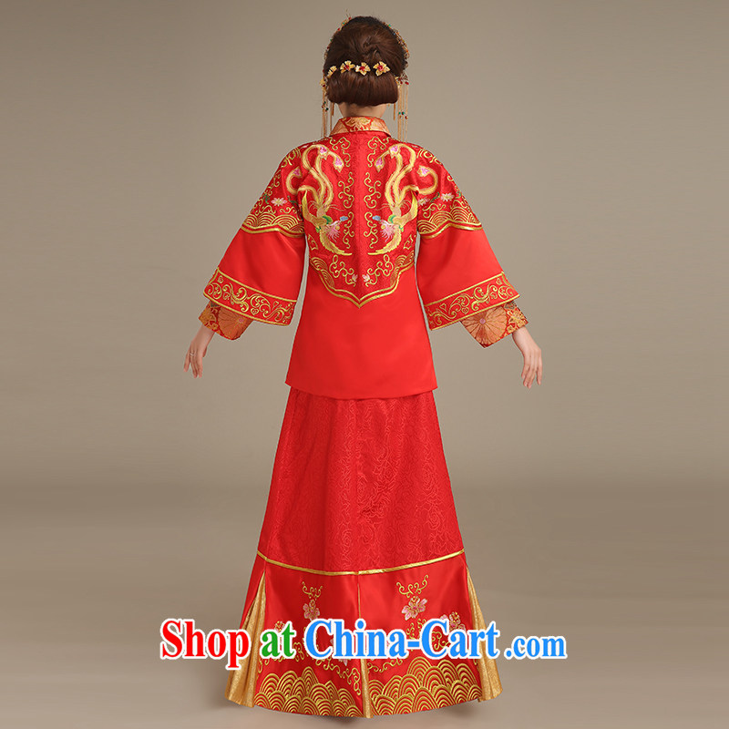 Code hang bridal bridal Phoenix also show groups serving Chinese Antique long cheongsam 2014 new stylish bows uniforms entered marriage Yi Su-wo service red L, and hang Seng bride, shopping on the Internet