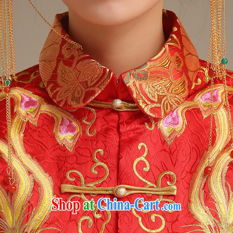 Code hang bridal bridal Phoenix also show groups serving Chinese Antique long cheongsam 2014 new stylish bows uniforms entered marriage Yi Su-wo service red L, and hang Seng bride, shopping on the Internet