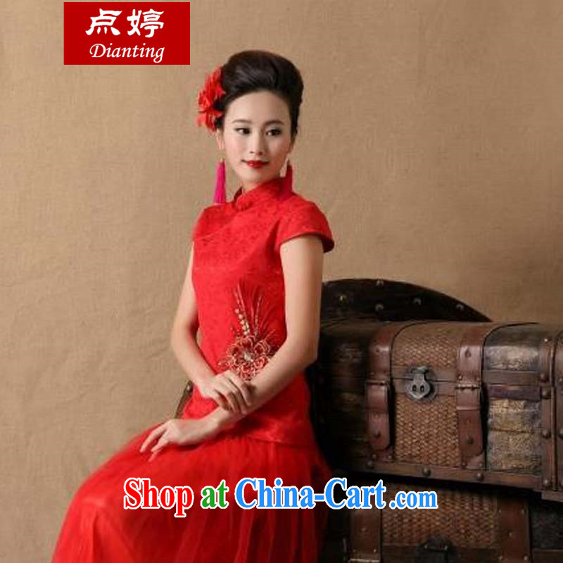 Point-ting new 2015 bridal wedding ceremony cheongsam dress red bows, dress stylish red S, Ting (dianting), shopping on the Internet
