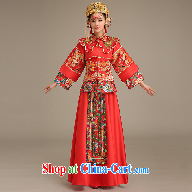 Code Hang Seng bridal 2015 new bride of Phoenix red bridal gown Sau Wo service 5 well stylish bows serving Chinese Antique long, long-sleeved dresses red L atypical pneumonia, Hang Seng bride, shopping on the Internet