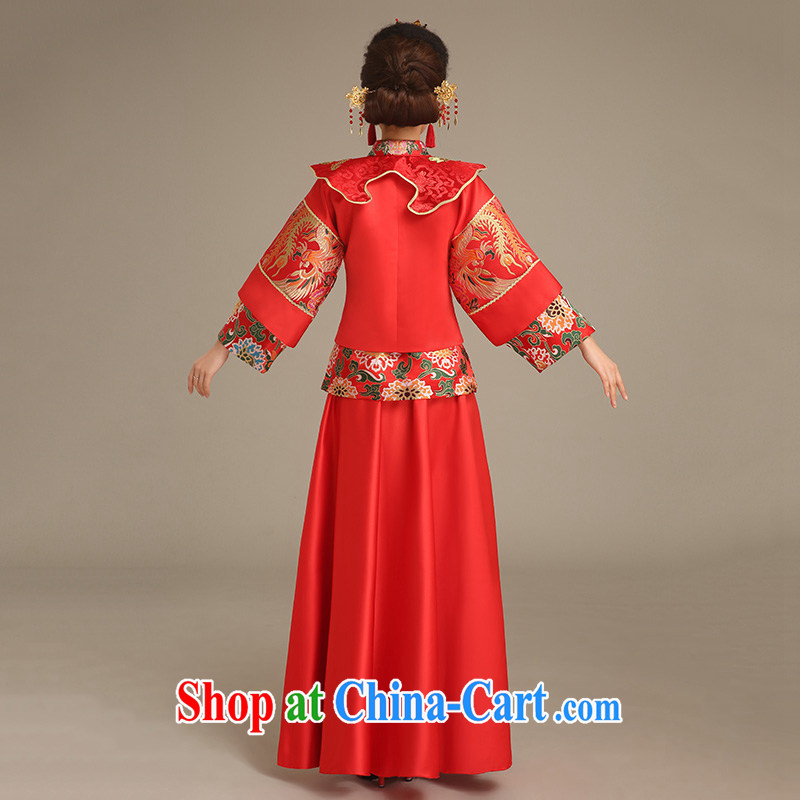Code Hang Seng bridal 2015 new bride of Phoenix red bridal gown Sau Wo service 5 well stylish bows serving Chinese Antique long, long-sleeved dresses red L atypical pneumonia, Hang Seng bride, shopping on the Internet
