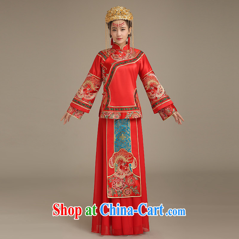 Code Hang Seng bridal bridal show reel service use phoenix 2015 spring new stylish bows. Chinese bride clothing retro long-sleeved qipao 5 well Phoenix use red XS