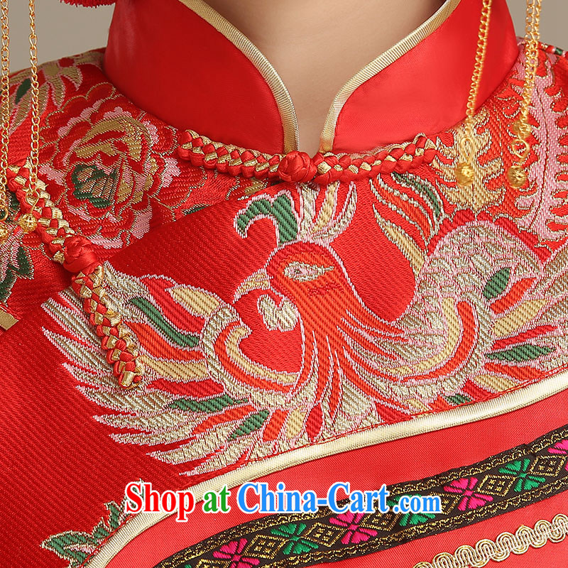 Code Hang Seng bridal bridal show reel service use phoenix 2015 spring new stylish bows. Chinese bride clothing retro long-sleeved qipao 5 well Phoenix use red XS, and Hang Seng bride, shopping on the Internet