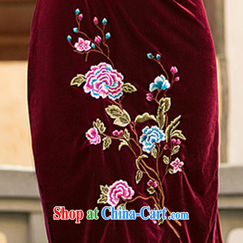 The cheer her flower Chinese Antique improved embroidered Silk Velvet cheongsam dress code the dress flower embroidery cheongsam dress ZA 081 maroon 3 XL, Jennifer Windsor, shopping on the Internet