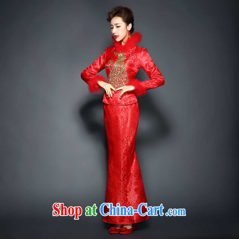 Red winter dresses, 2015 autumn and winter new Chinese wedding dresses long, cultivating long-sleeved red improved toast wedding dresses in promotional white XXXL, 100 Ka-ming, and shopping on the Internet