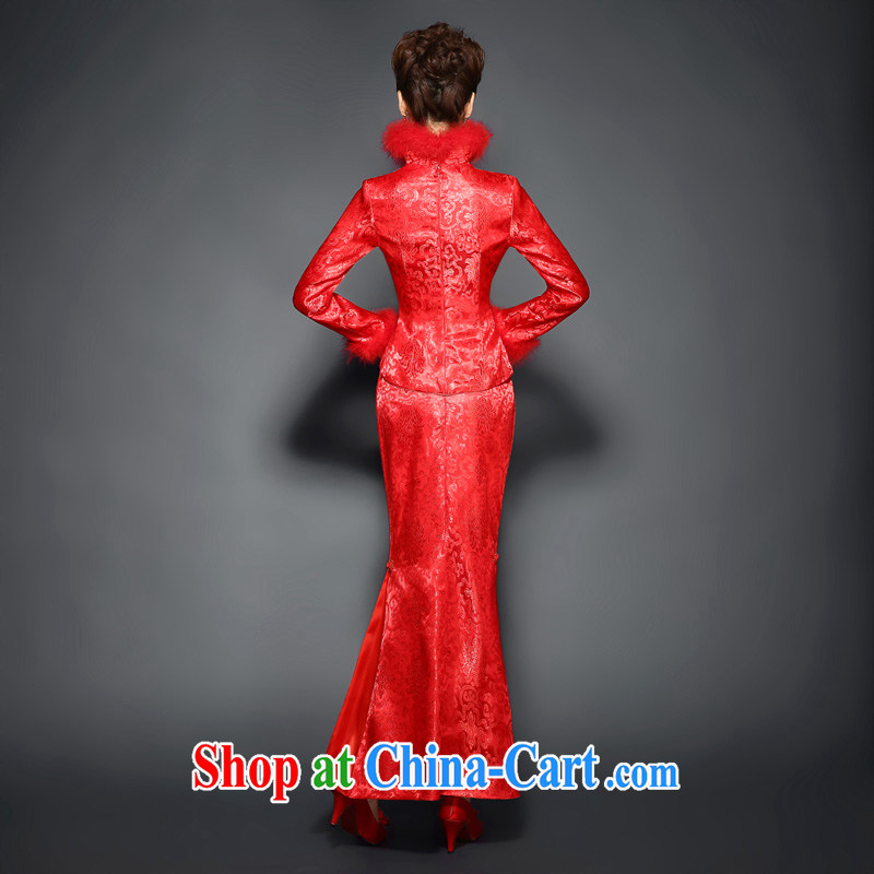 Red winter dresses, 2015 autumn and winter new Chinese wedding dresses long, cultivating long-sleeved red improved toast wedding dresses in promotional white XXXL, 100 Ka-ming, and shopping on the Internet