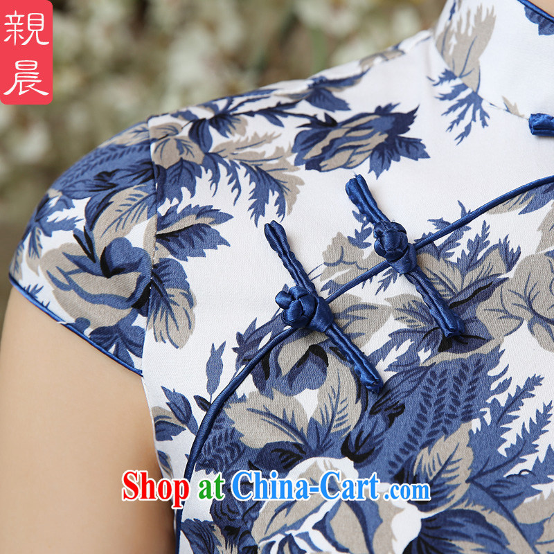 The pro-am 2015 as soon as possible new summer, short daily retro blue and white porcelain cheongsam dress Ethnic Wind beauty dress blue and white porcelain M - waist 70CM, pro-am, shopping on the Internet