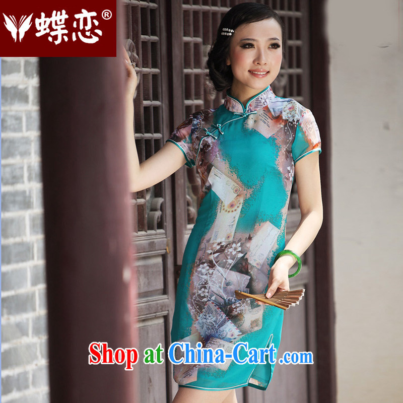 Butterfly Lovers take a flick to Yoo 2015 spring new stylish improved Chinese Antique short cheongsam 49,192 green XXL