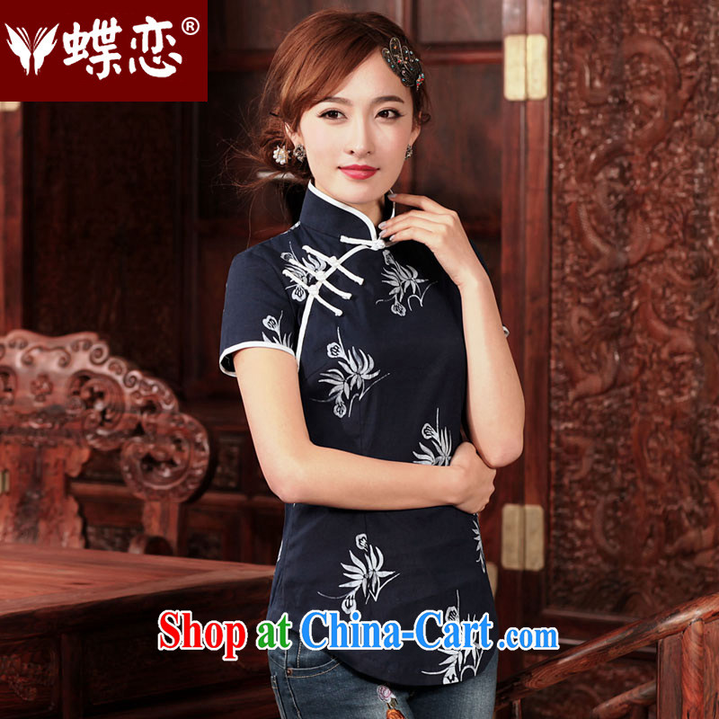 Butterfly Lovers chat the poems spring 2015 the new traditional Hmong batik short cotton the cheongsam shirt 49,201 Indigo XXL