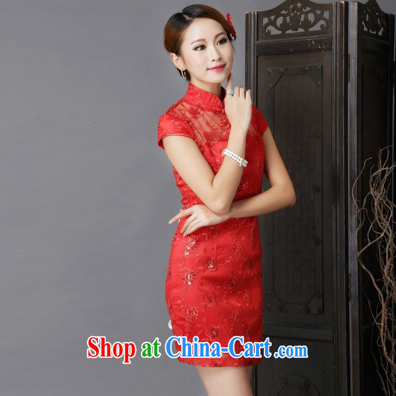 Love, Uganda, Mrs Carrie Yau, the 2015 new marriages retro improved red toast clothing qipao show annual wedding dress qipao toast serving red XL, love, Lai, and shopping on the Internet