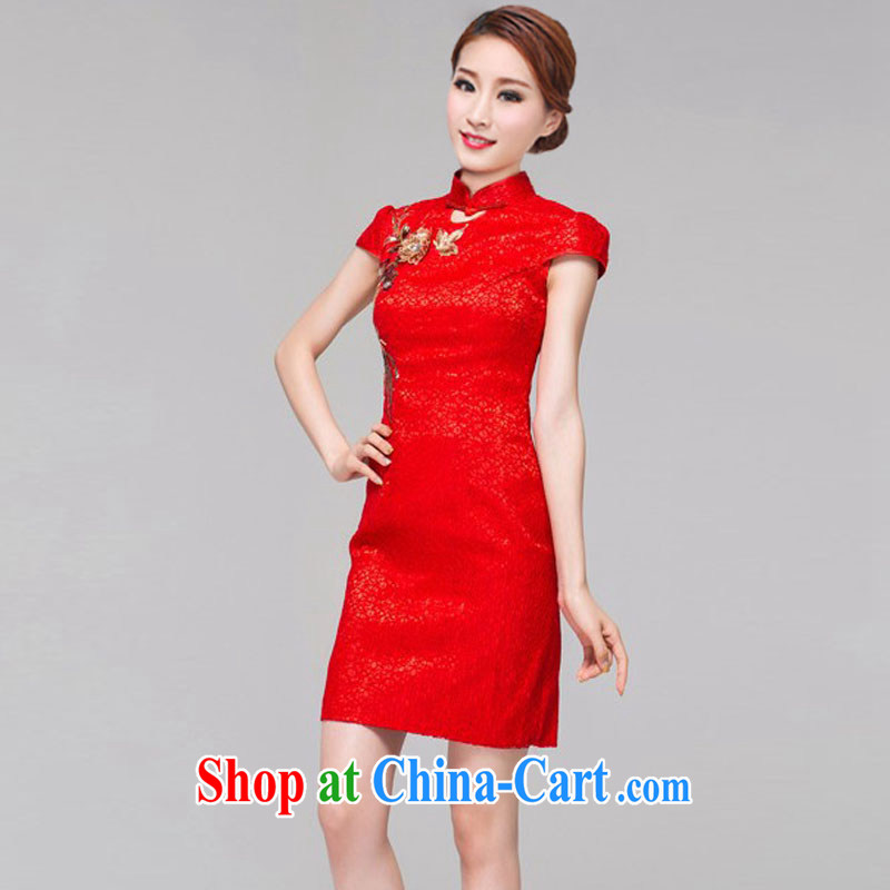 Love, Uganda, Mrs Carrie Yau, the 2015 red bridal dresses wedding toast clothing retro embroidery take short, and improved fault tolerance and elegant qipao toast serving red XL, love, Mrs Carrie Yau, yarn, shopping on the Internet